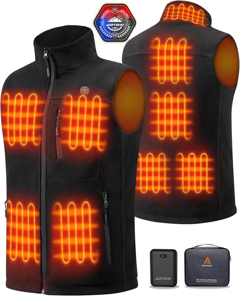 GOTOBI Store Fleece Heated Vest for Men with 16000mAh 7.4V Battery, Ergonomics Heating System, 9 Heating Zones Vest for Skiing - Image 1